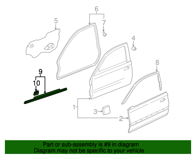OEM 19962000 Honda Civic Molding Assembly, L Front Door 72450S04003