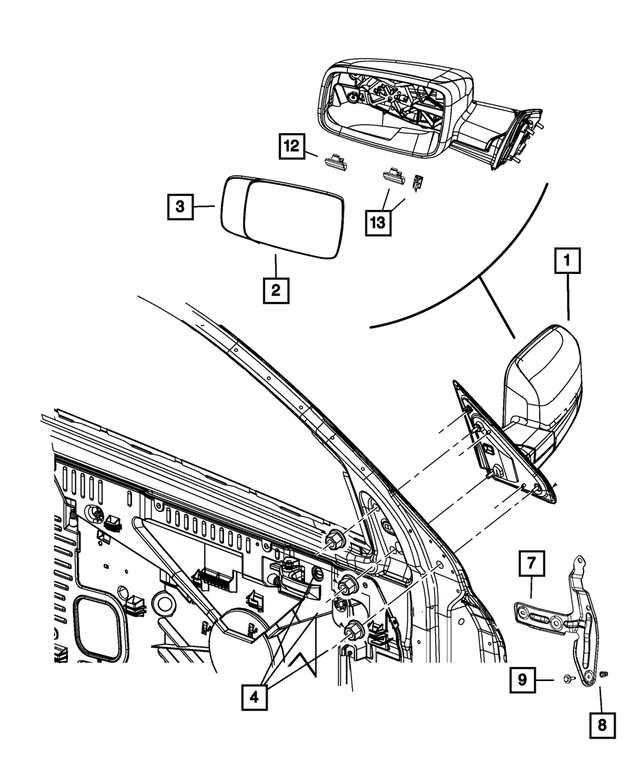 2019-2020 Ram 3500 Outside Rear-View Mirror, Left 68367433AC 