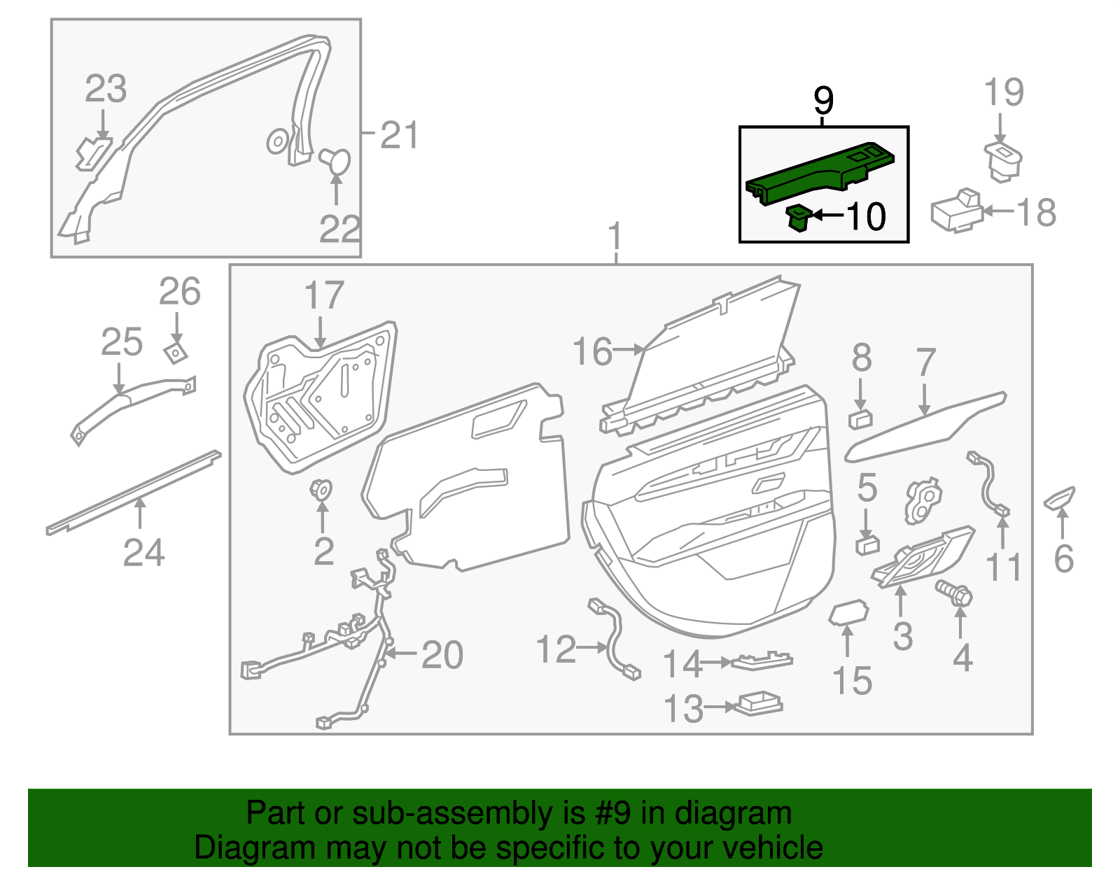 Jet Black Rear Driver Side Door Armrest Switch Mount Plate - GM (84023736)