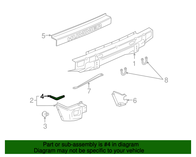 20062009 Hummer H2 Passenger Side Rear Bumper Impact Bar Molding