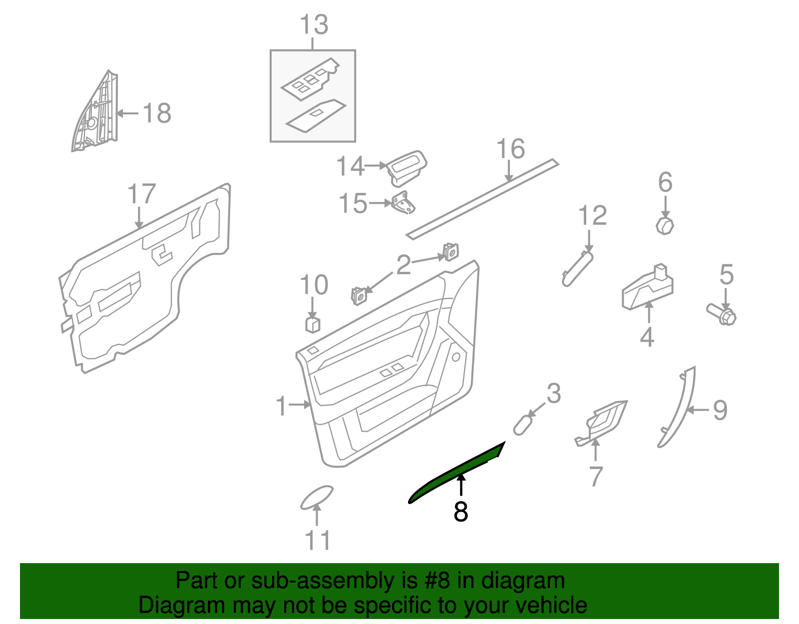 Light Metal Silver Driver Side Door Lower Trim - GM (96862342)