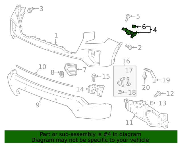 23388663 Passenger Side Front Bumper Fascia Guide 20192023 GMC