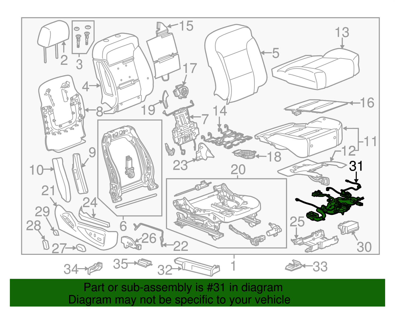 Front Passenger Side Seat Cushion Wiring Harness - GM (84441152)