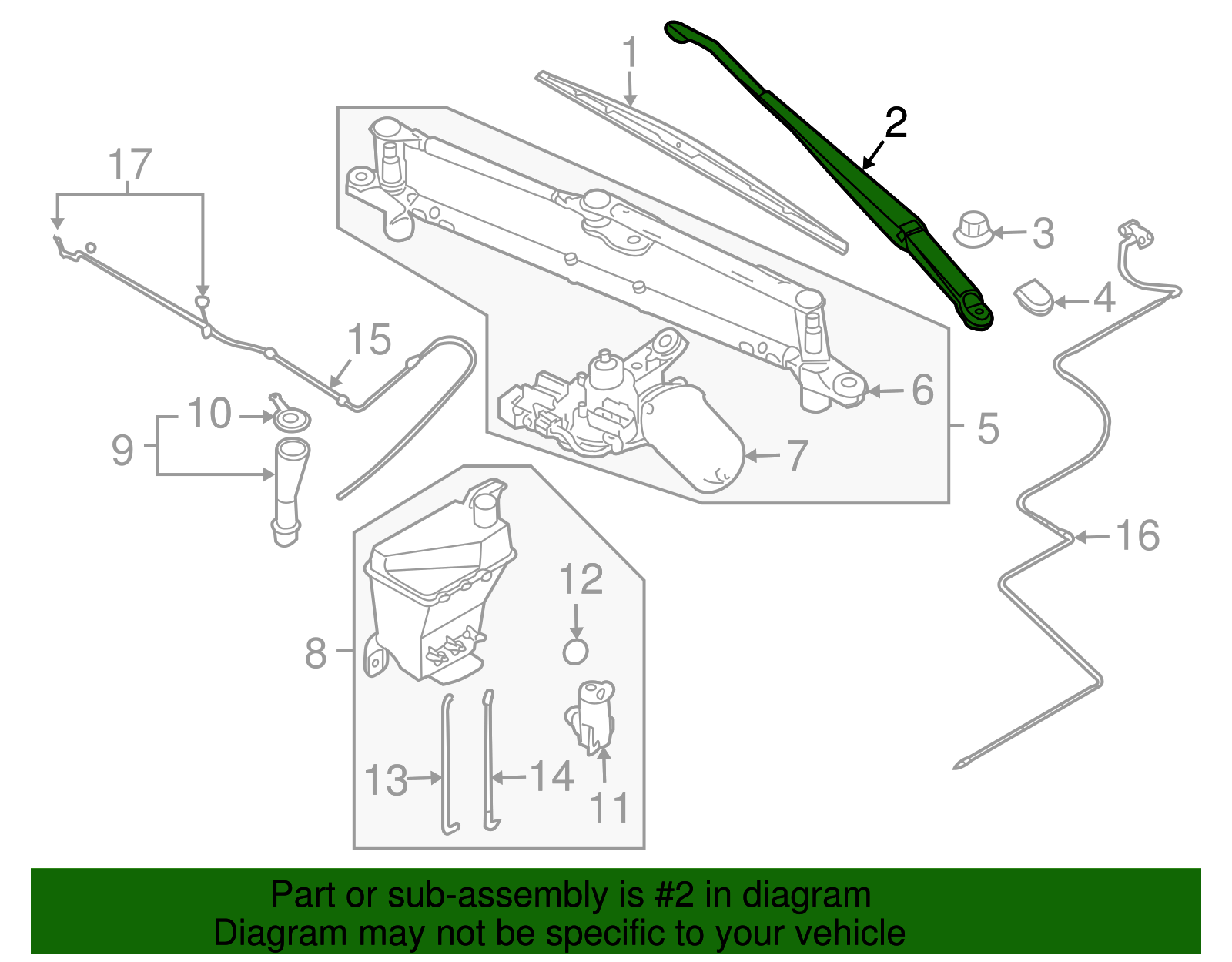 Passenger Side Windshield Wiper Arm - GM (95980787)