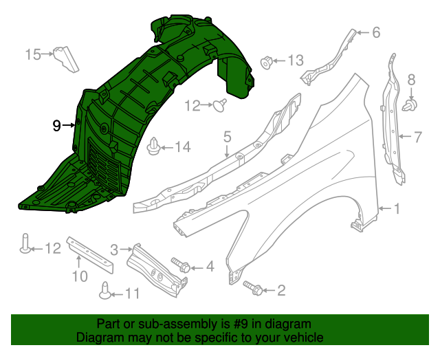 2015 Nissan Altima Fender Liner 638413TA0D QuirkParts