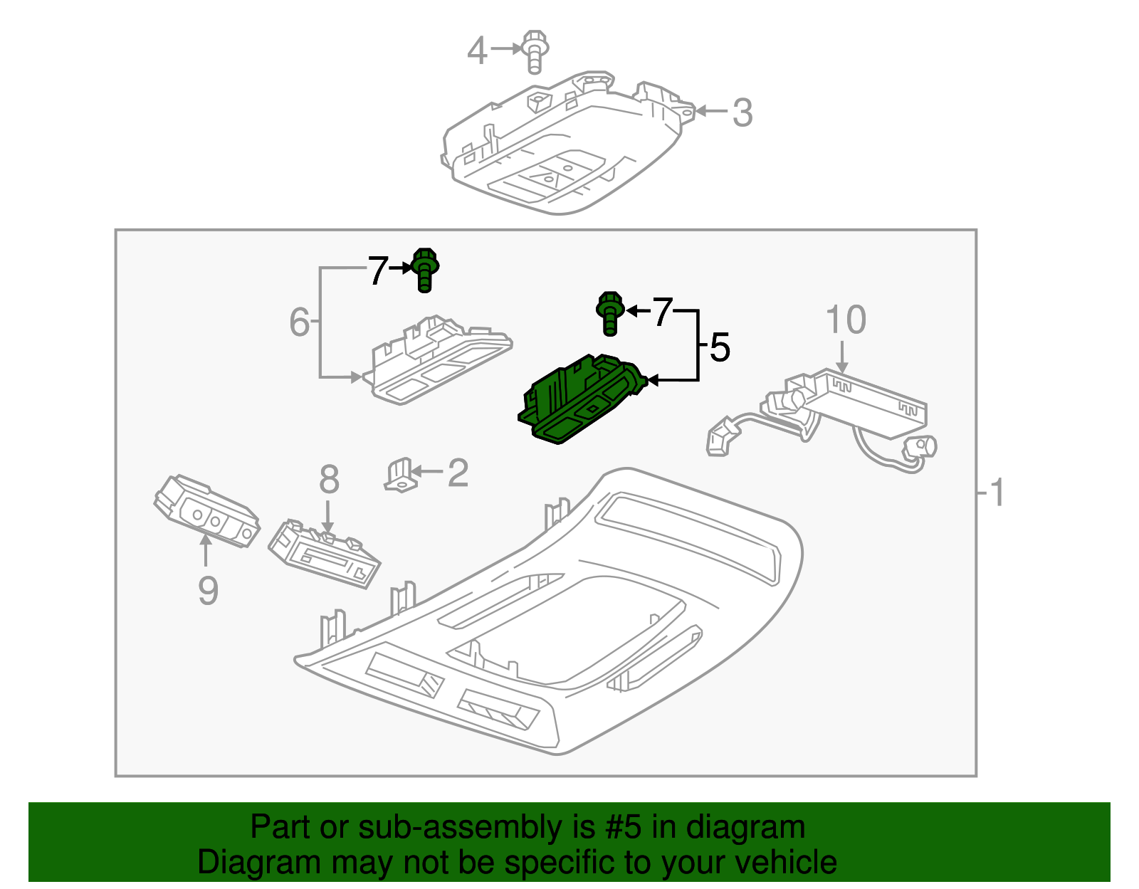 Jet Black Passenger Side Center Reading and Courtesy Lamp - GM (84027648)