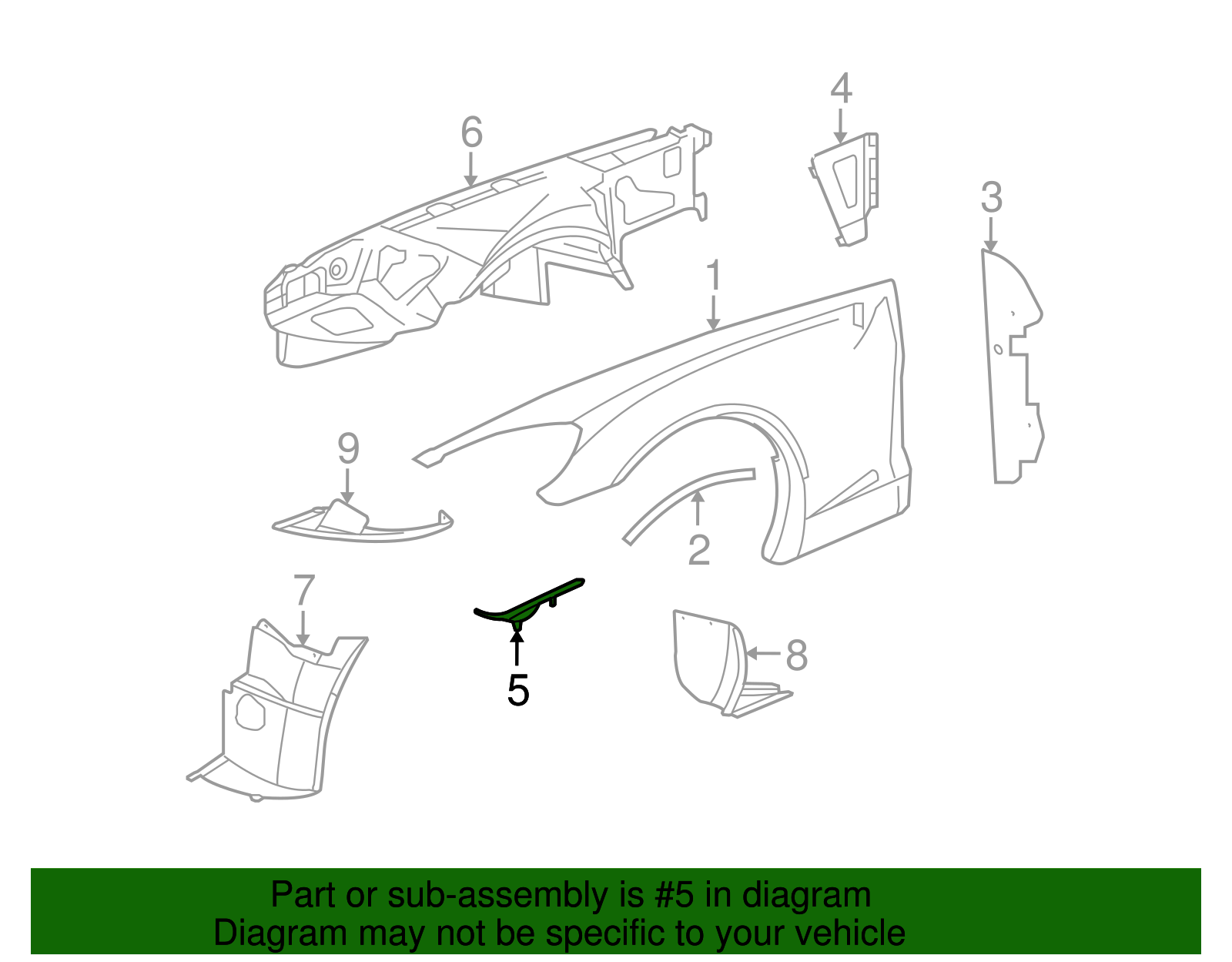 2005-2013 Chevrolet Corvette Passenger Side Front Fender Brace 15230685 ...