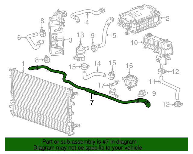 20142015 Chevrolet Volt Generator Control Module Coolant Radiator Hose 22997917