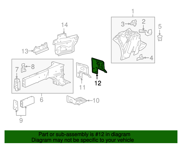 23116643 Driver Side Front Engine Compartment Inner Rail Gusset 2016