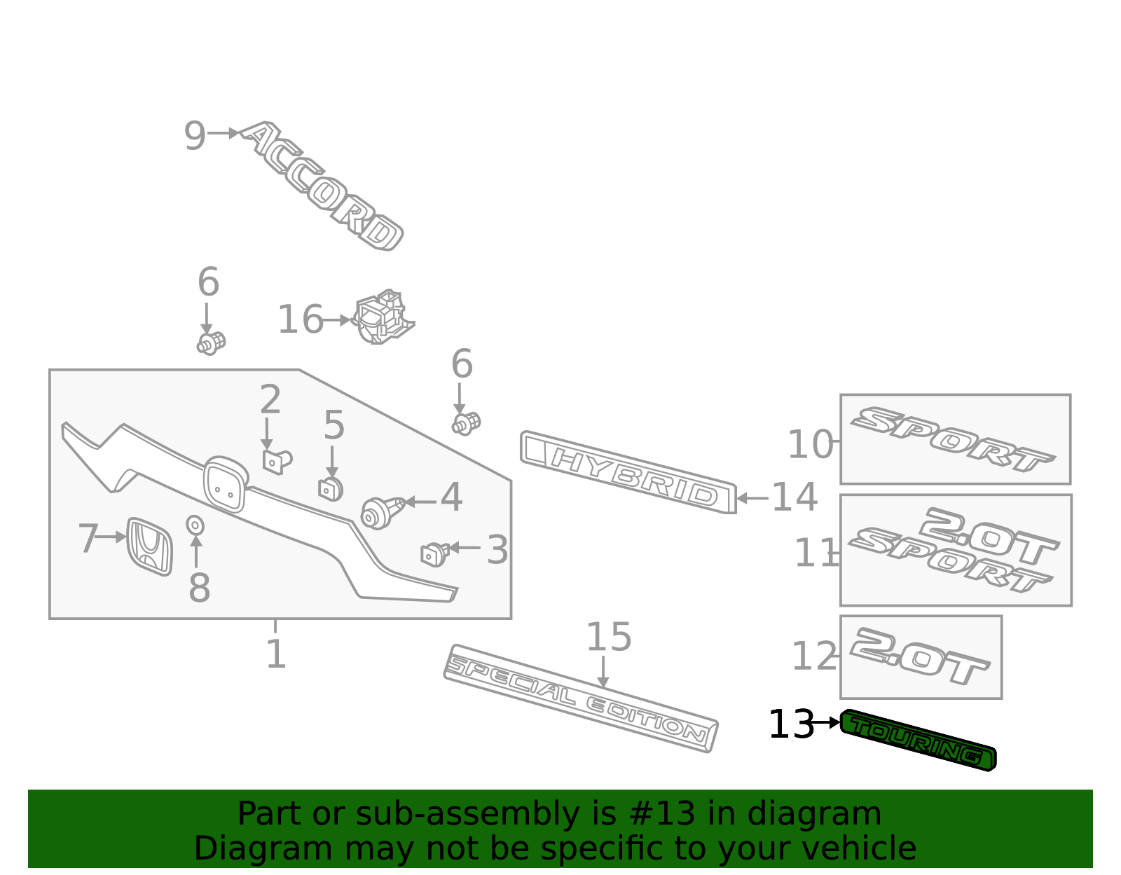75716-T3Z-A01 - 2017-2025 Honda Accord - Emblem Rear (Touring) | Honda ...