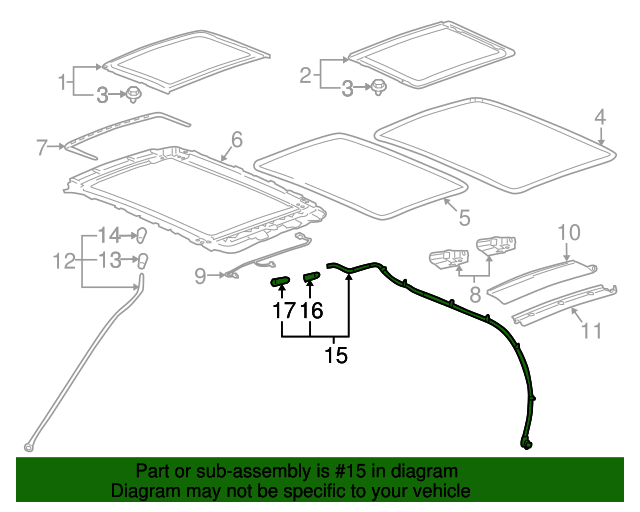 20102016 Cadillac SRX Passenger Side Sunroof Housing Rear Drain Hose