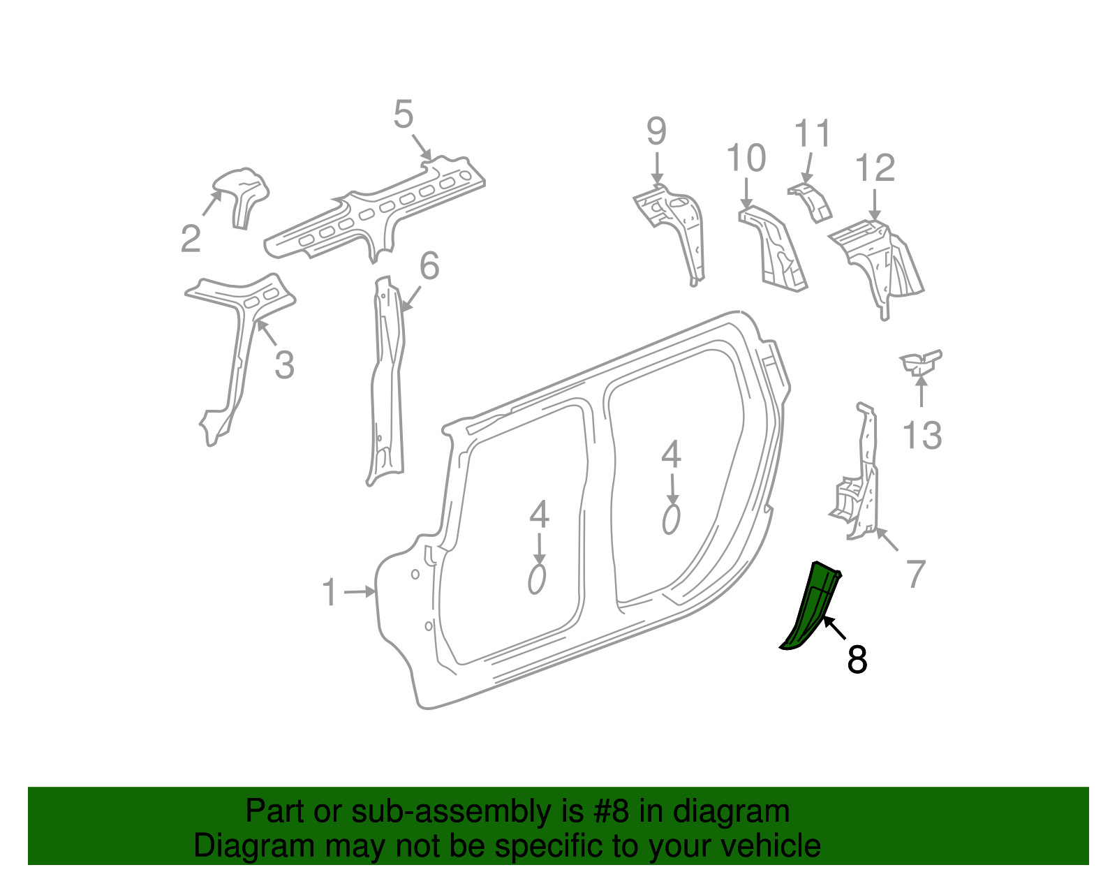 Passenger Side Rear Wheelhouse Inner Panel Front Lower Extension - GM (15068293)
