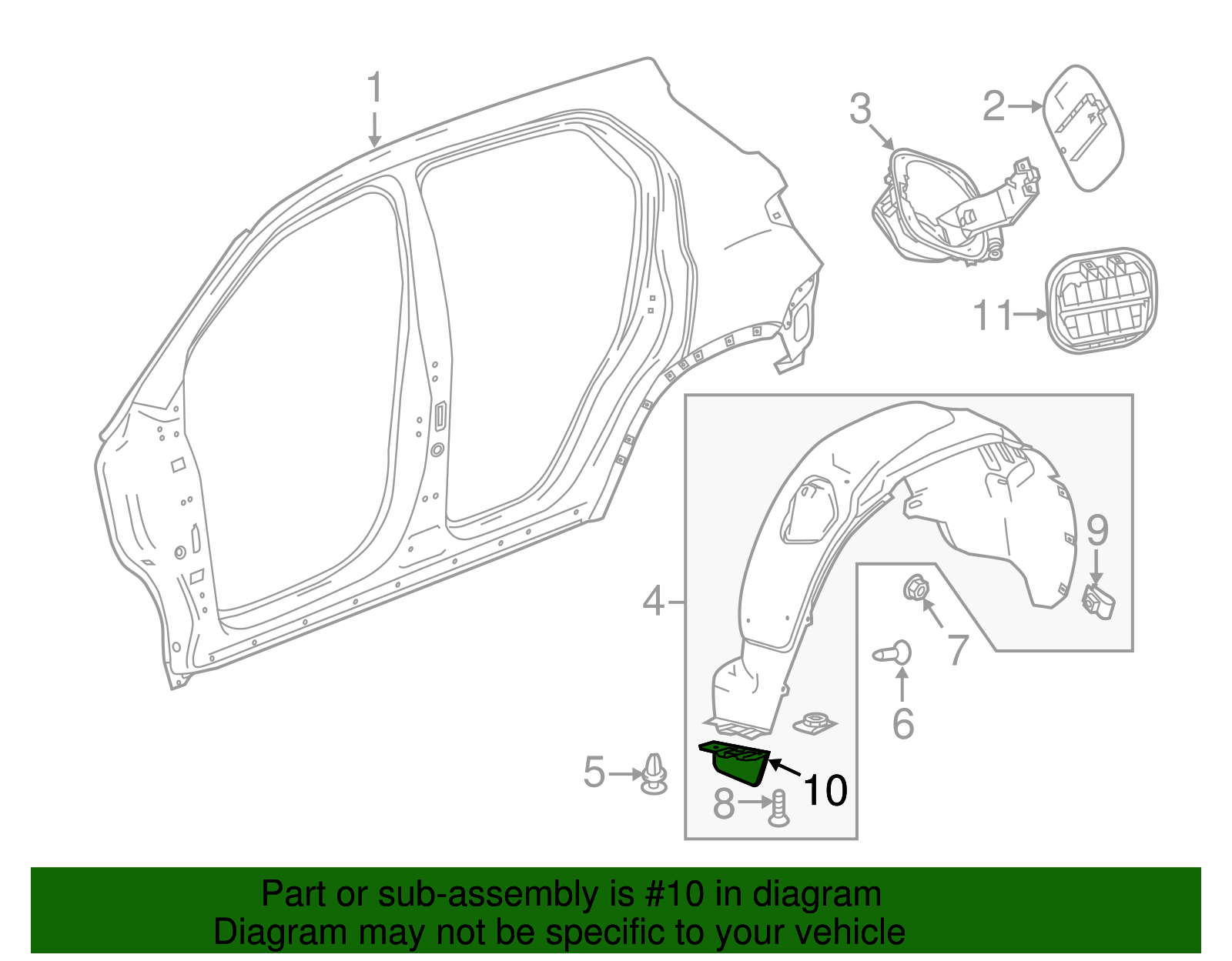 Rear Driver Side Wheelhouse Panel Air Deflector - GM (95026548)