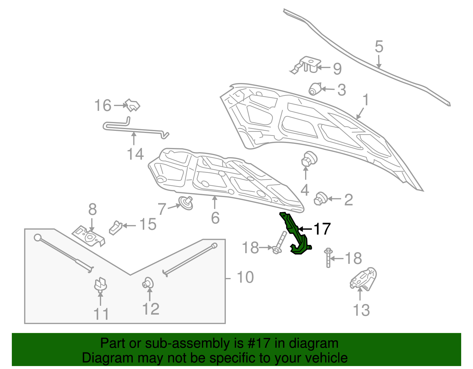Driver Side Hood Hinge with Bracket, Washer, and Rivet - GM (94520982)