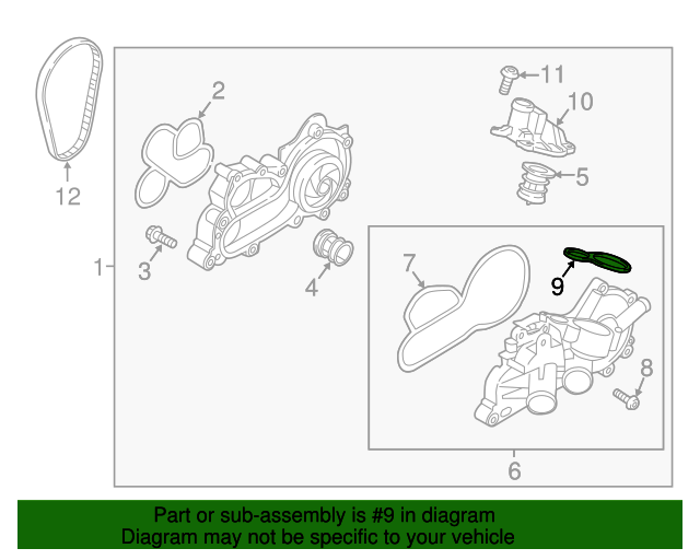 20162018 Audi A3 Sportback etron Thermostat Housing Seal 04E121119