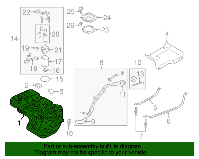 31150B8500 Fuel Tank 20132019 Hyundai World OEM Parts Hyundai