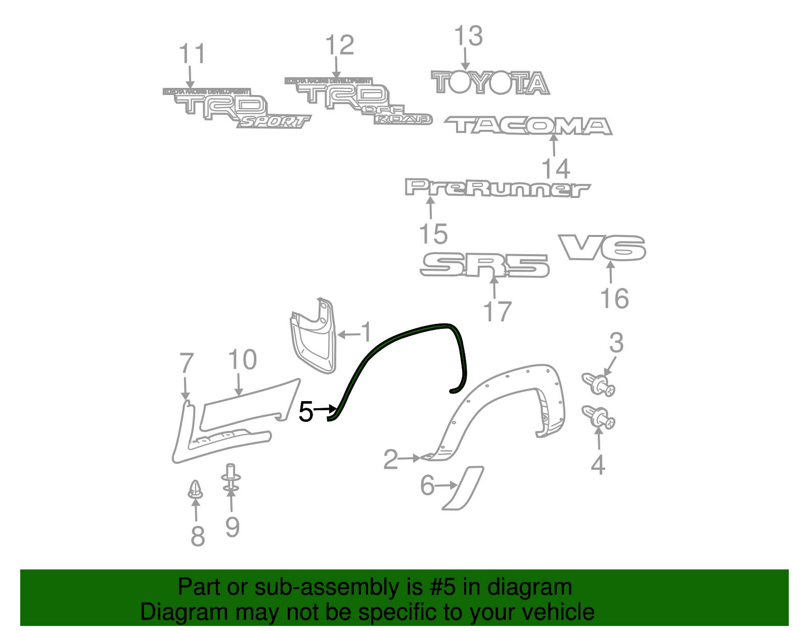 2005-2015 Toyota Tacoma Wheel Arch Flare Gasket 75659-04040 | OEM Parts ...