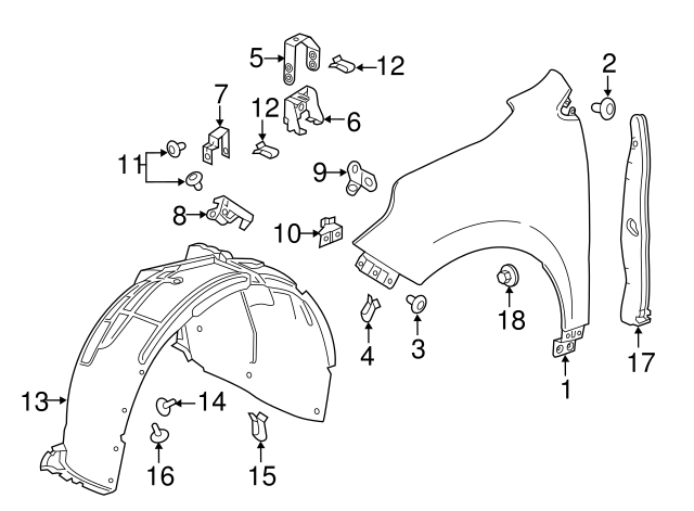 Passenger Side Fender Liner With Clips For 2010-2013 Chevy Equinox - Right Side Splash Guard