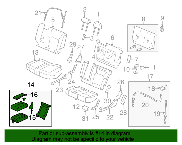 81780SZAA41ZA Armrest Assembly, Middle Seat *B167L* (Baltic Blue