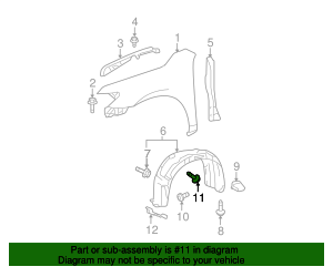 2001-2012 Toyota Fender Liner Clip 90467-09166 | Toyota Parts Express