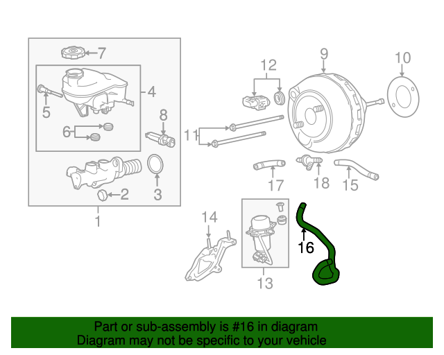 20102016 Cadillac SRX Power Brake Booster Vacuum Hose Assembly