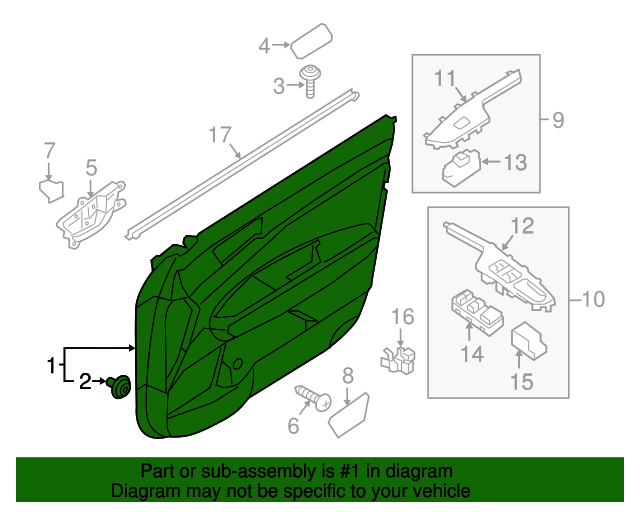 20172019 Kia Optima Door Trim Panel Passenger Side (RH) 82308