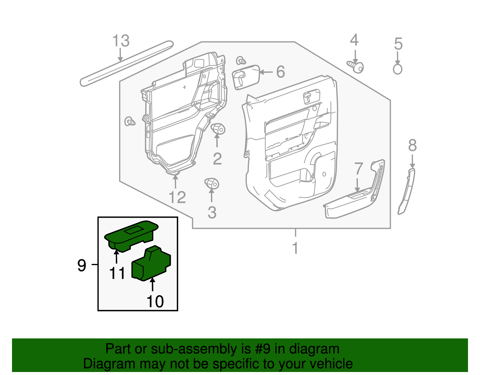 Ebony Rear Driver Side Door Accessory Switch Mount Plate - GM (94730925)