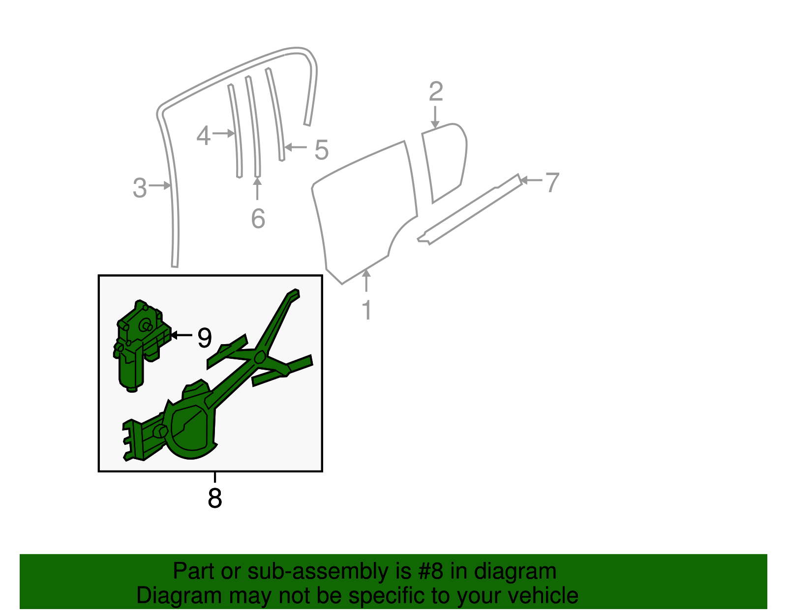 Regulator, Rear S/D Wdo - GM (94705324)