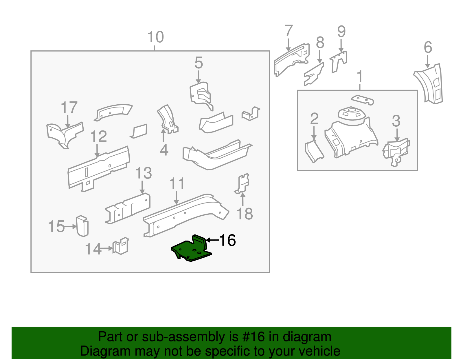 Passenger Side Engine Compartment Side Rail Rear Extension - GM (10393626)