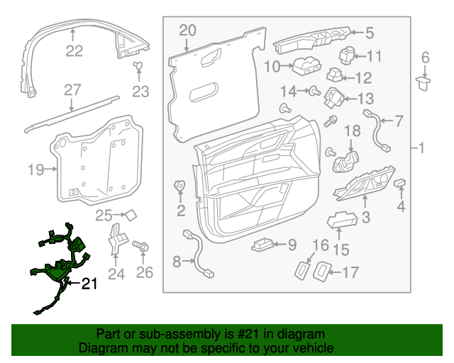 20162020 Cadillac CT6 Front Driver Side Door Wiring Harness 84729546