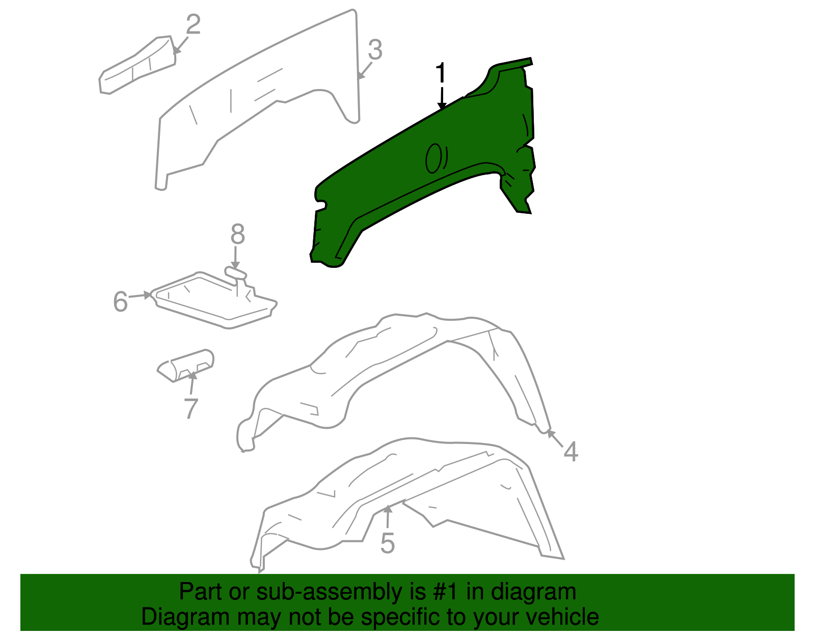 Passenger Side Front Fender Upper Reinforcement - GM (88980592)