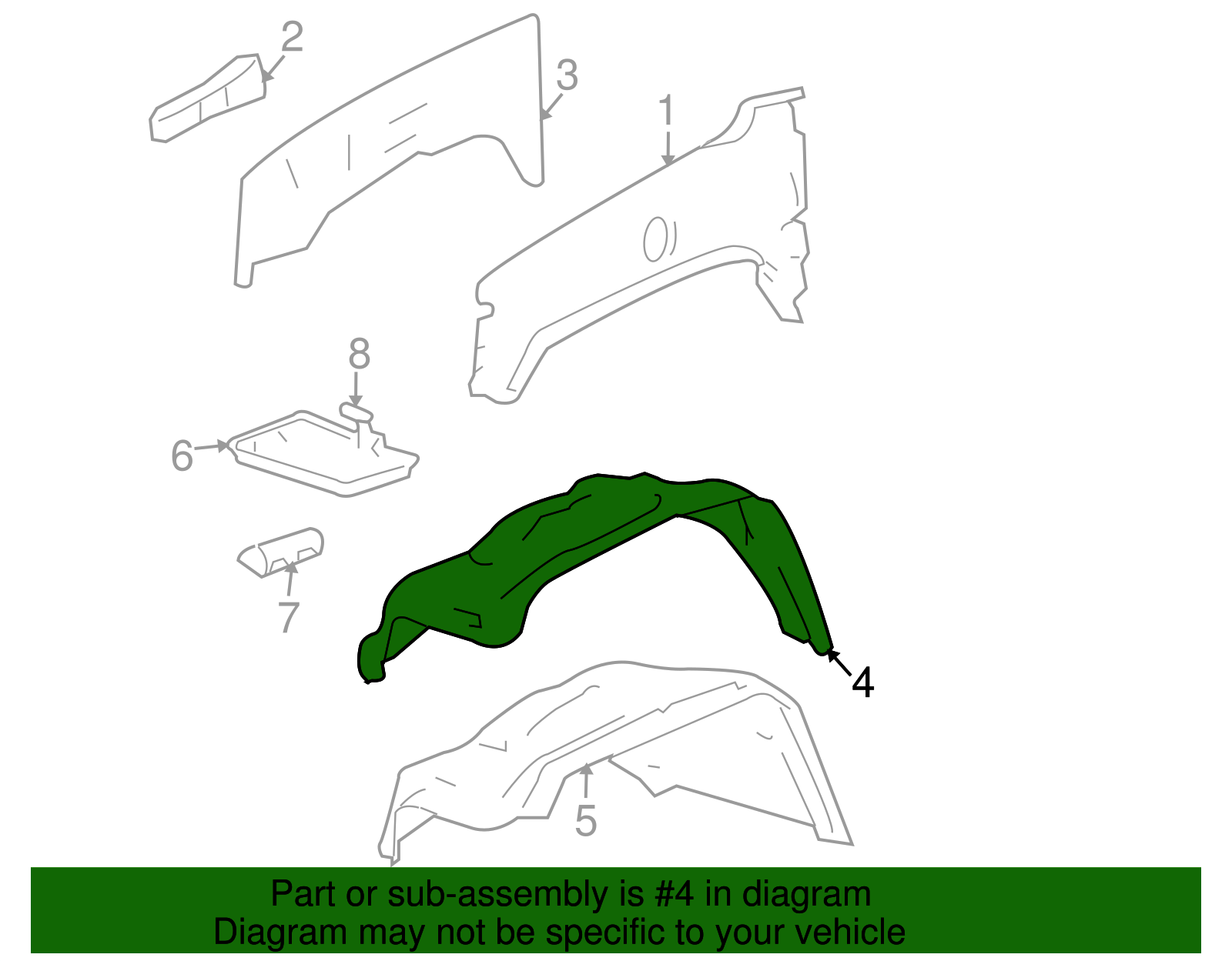 Passenger Side Front Wheelhouse with Brackets, Nuts, and Stud - GM (88980787)
