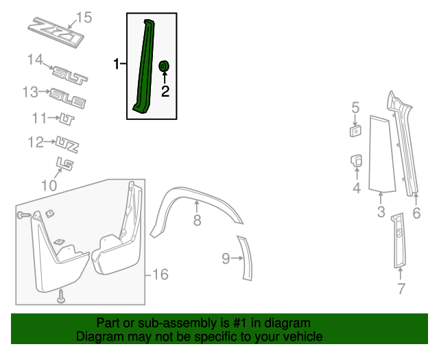 20152020 GM Passenger Side Body Side Rear Molding 23227753 GM Parts
