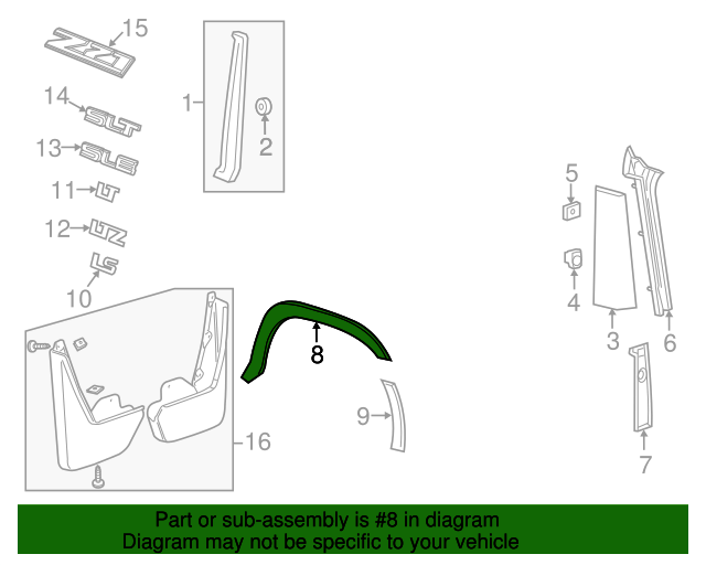 2015-2020 GM Wheel Opening Molding 23282147 | TascaParts.com 