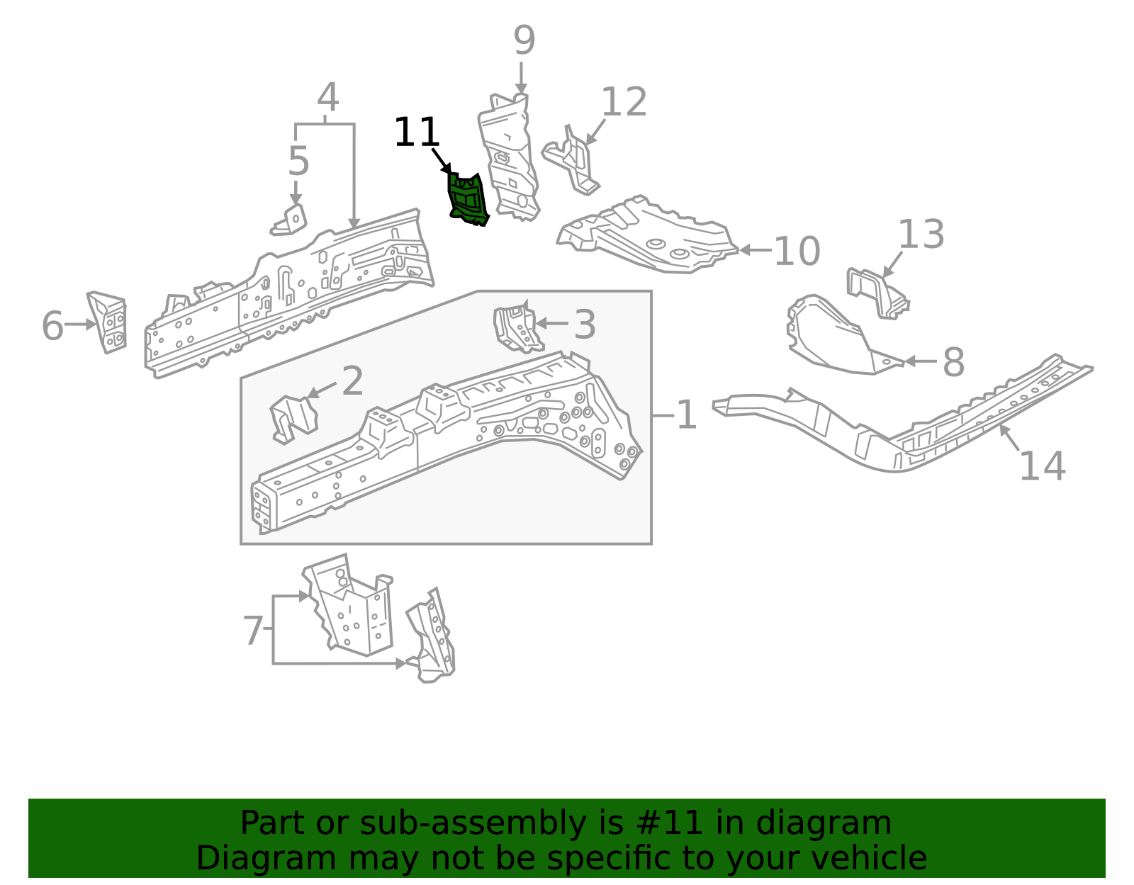Driver Side Front Compartment Front Side Rail Reinforcement - GM (84036668)