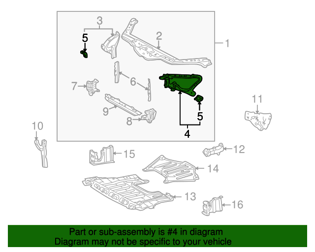53212-24901 - Radiator Support Side Panel 2002-2010 Lexus SC430 ...