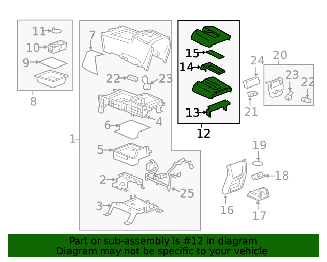 20072014 GM Chevy Silverado & GMC Sierra Front Center Console Lid OEM