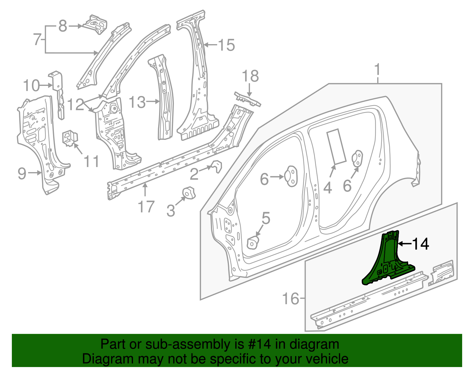 Driver Side Inner Center Pillar Reinforcement - GM (96901877)