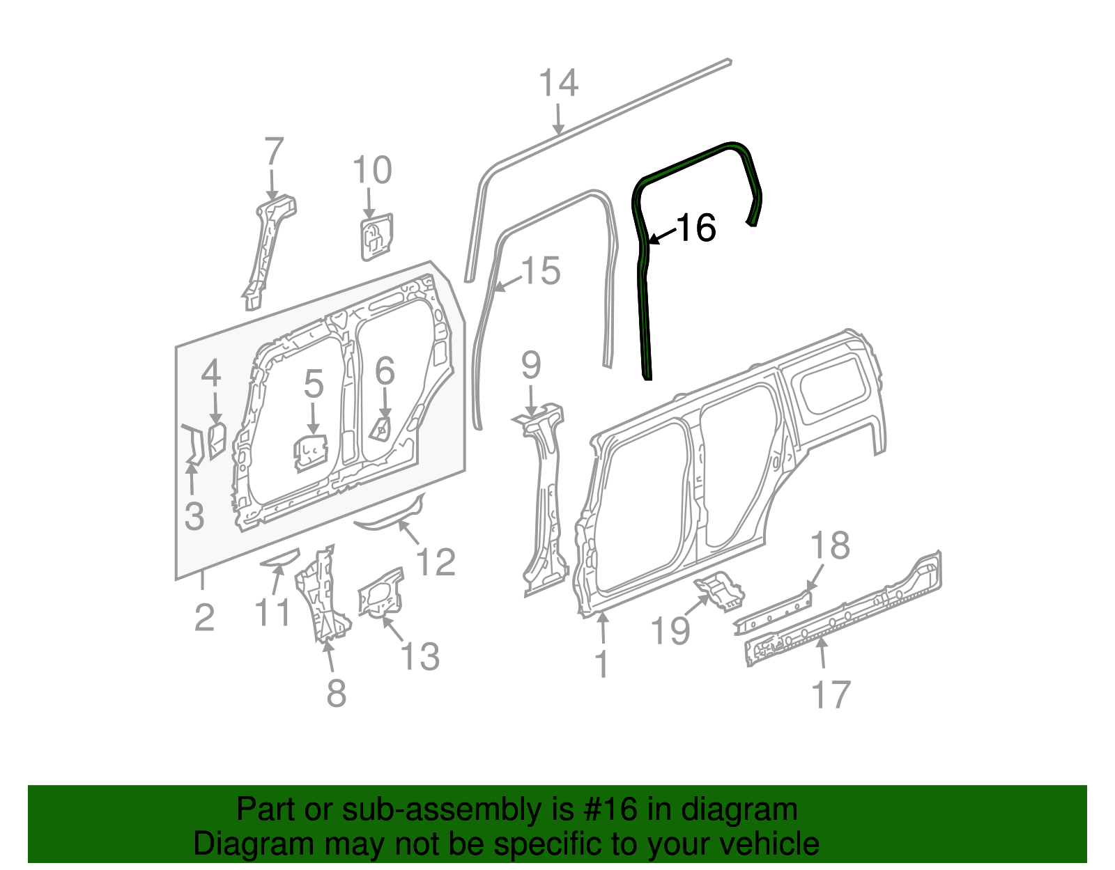 Weatherstrip Assembly-Rear S/D Auxiliary - GM (25931889)