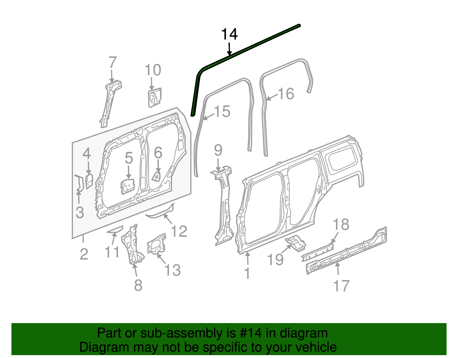 Front and Rear Driver Side Door Upper Auxiliary Weatherstrip - GM (20832875)