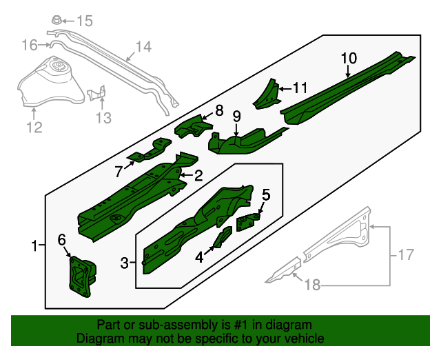 5Q0803092D Side Member Assembly 20162018 Audi A3 Sportback etron