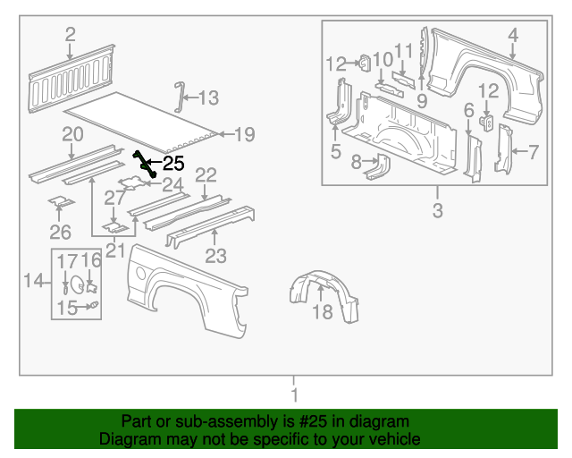 20042012 GM Passenger Side Pickup Box Side Panel Front Brace 15102442