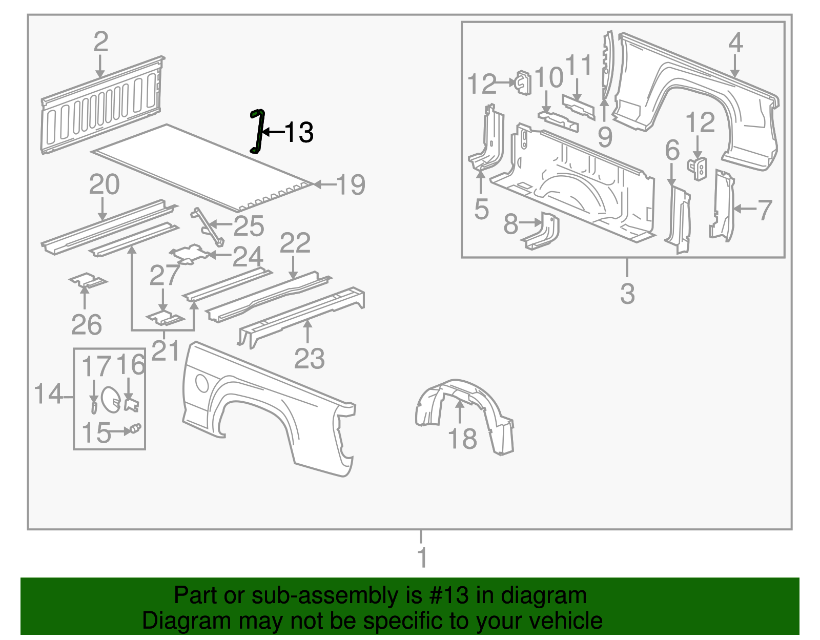 Passenger Side Pickup Box Side Panel Rear Brace - GM (97313161)