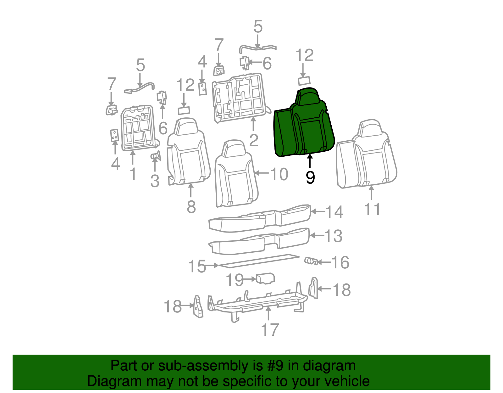 Rear Driver Side Seat Back Pad - GM (89041330)