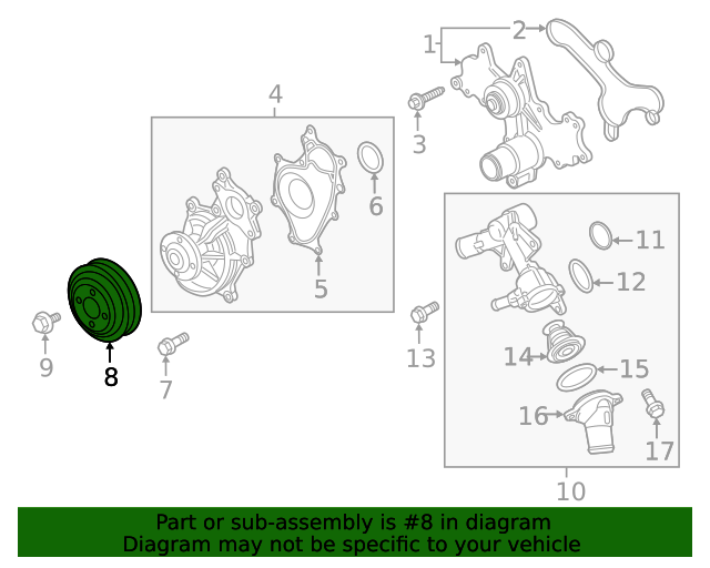 OEM Ford Part Number AT4Z8527A 2018 Ford F150 Thermostat Housing