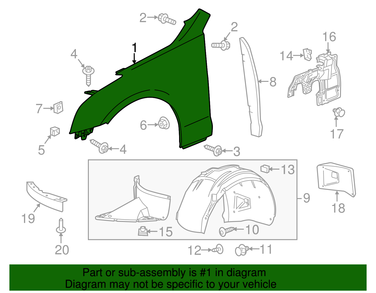 Front Driver Side Fender - Cadillac (84110677)