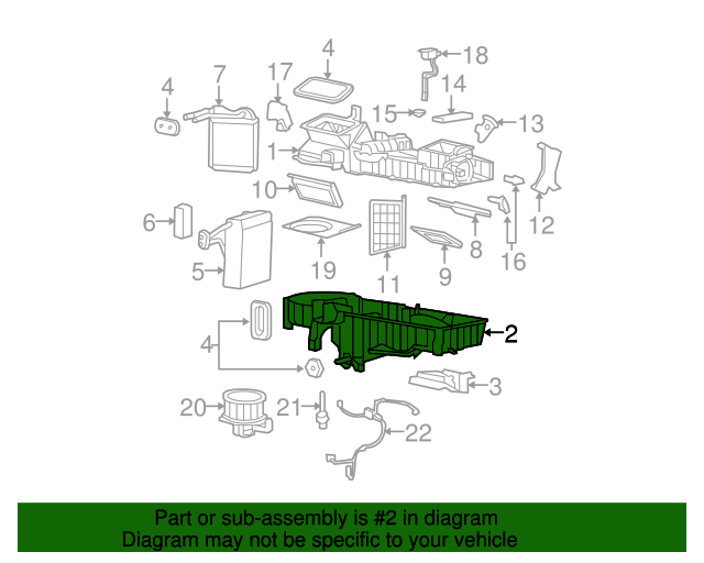 20042012 GM Heater, Air Conditioning Evaporator, and Blower Lower Case 15218255