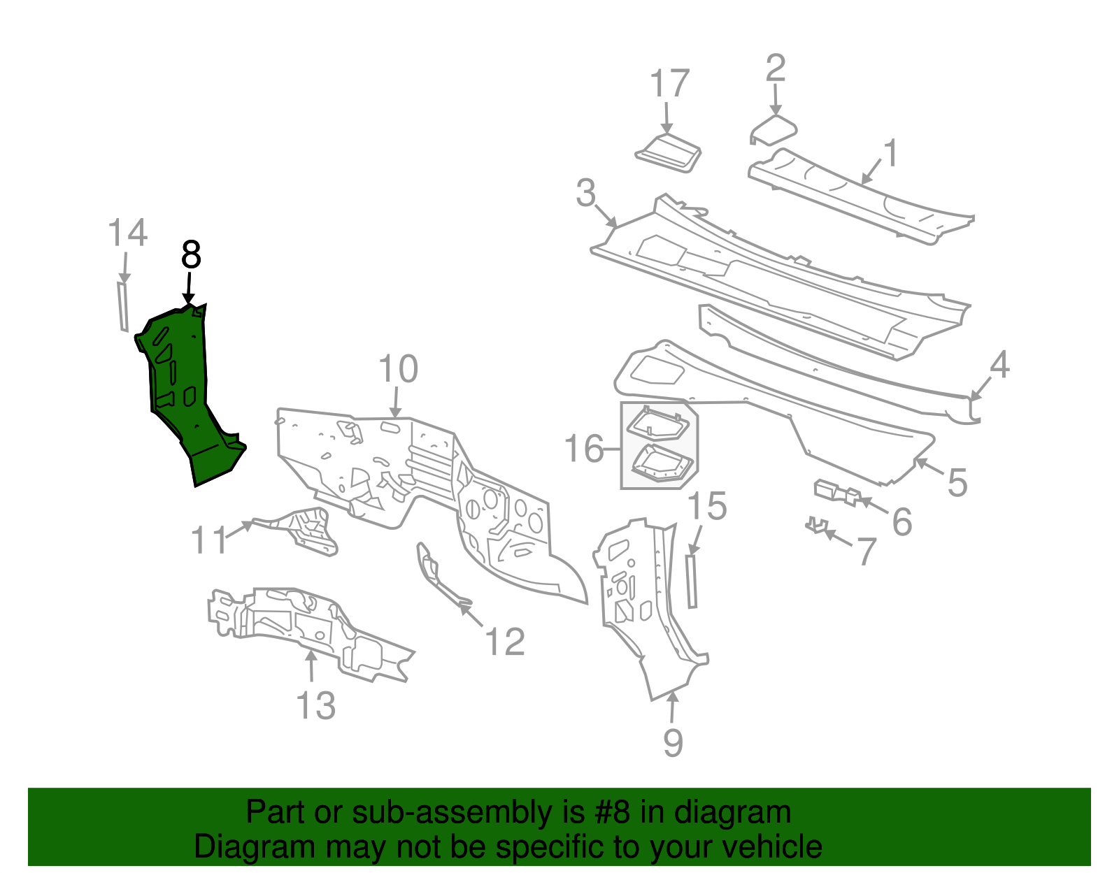 Panel Assembly, Cowl Side (Right-hand) - GM (88979790)