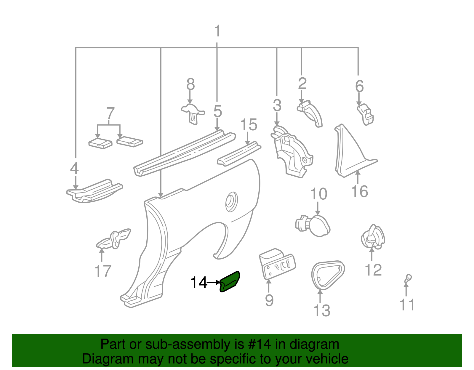 Passenger Side Quarter Panel Center Molding - GM (88892068)