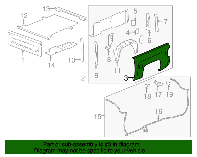 20142018 GMC Sierra 1500 GM 23119422 Passenger Side Pickup Box Outer Side Panel GM Outlet